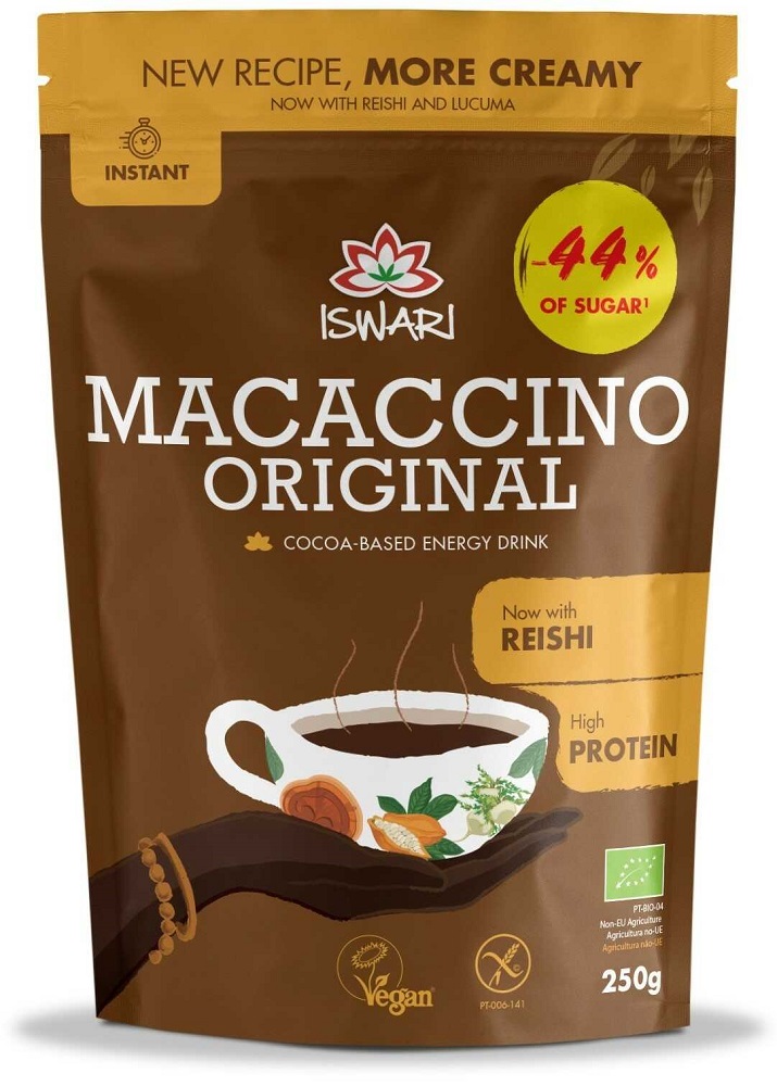 Bautura instant energizanta bio vegana Macaccino Original Reishi, 250g, Iswari Bautura instant energizanta bio vegana Macaccino Original Reishi, 250g, Iswari