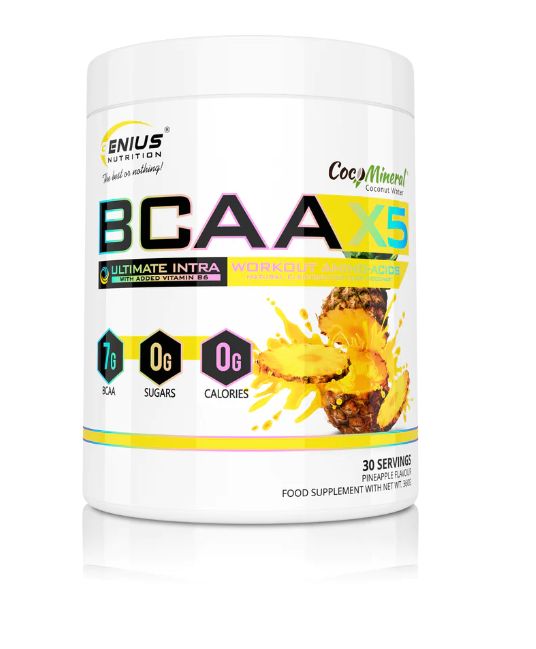 Aminoacizi pudra cu aroma de ananas BCAA-X5, 360g, Genius Nutrition Aminoacizi pudra cu aroma de ananas BCAA-X5, 360g, Genius Nutrition
