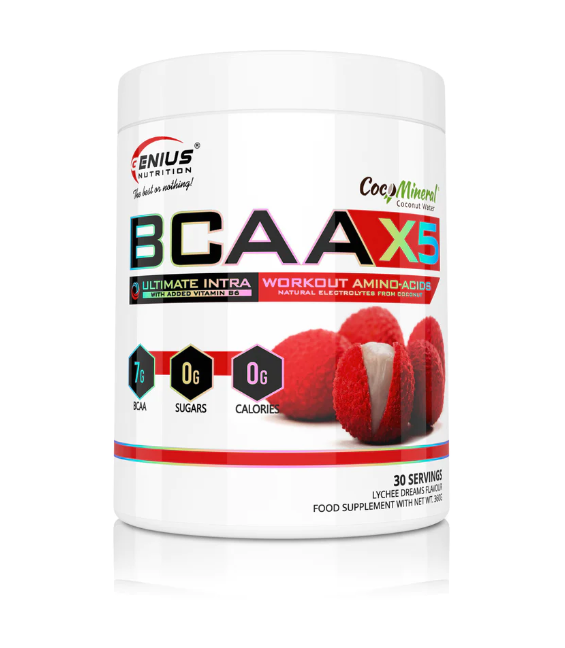 Aminoacizi pudra cu aroma de lychee BCAA-X5, 360g, Genius Nutrition Aminoacizi pudra cu aroma de lychee BCAA-X5, 360g, Genius Nutrition