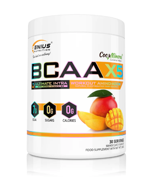 Aminoacizi pudra cu aroma de mango BCAA-X5, 360g, Genius Nutrition Aminoacizi pudra cu aroma de mango BCAA-X5, 360g, Genius Nutrition