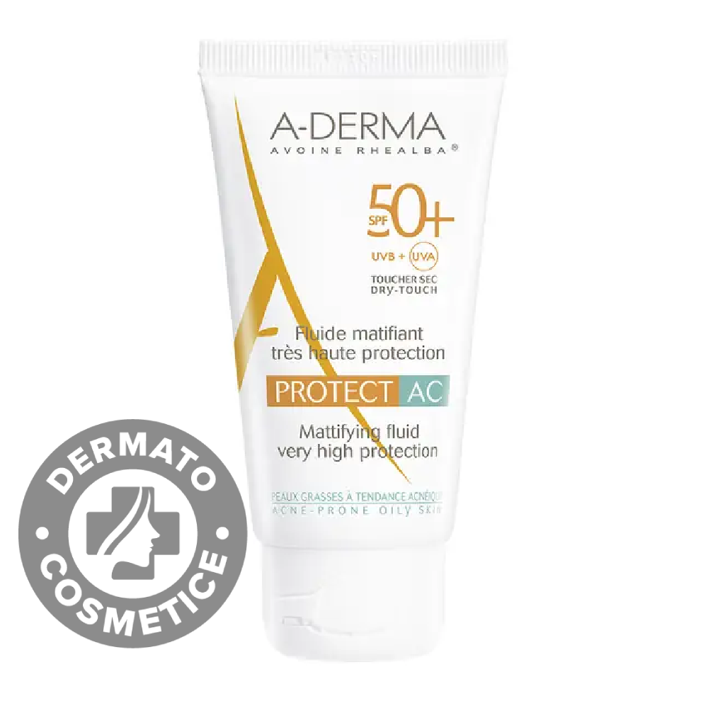 Fluid matifiant pentru protectie solara cu SPF 50+, 40 ml, A-Derma Protect Fluid matifiant pentru protectie solara cu SPF 50+, 40 ml, A-Derma Protect