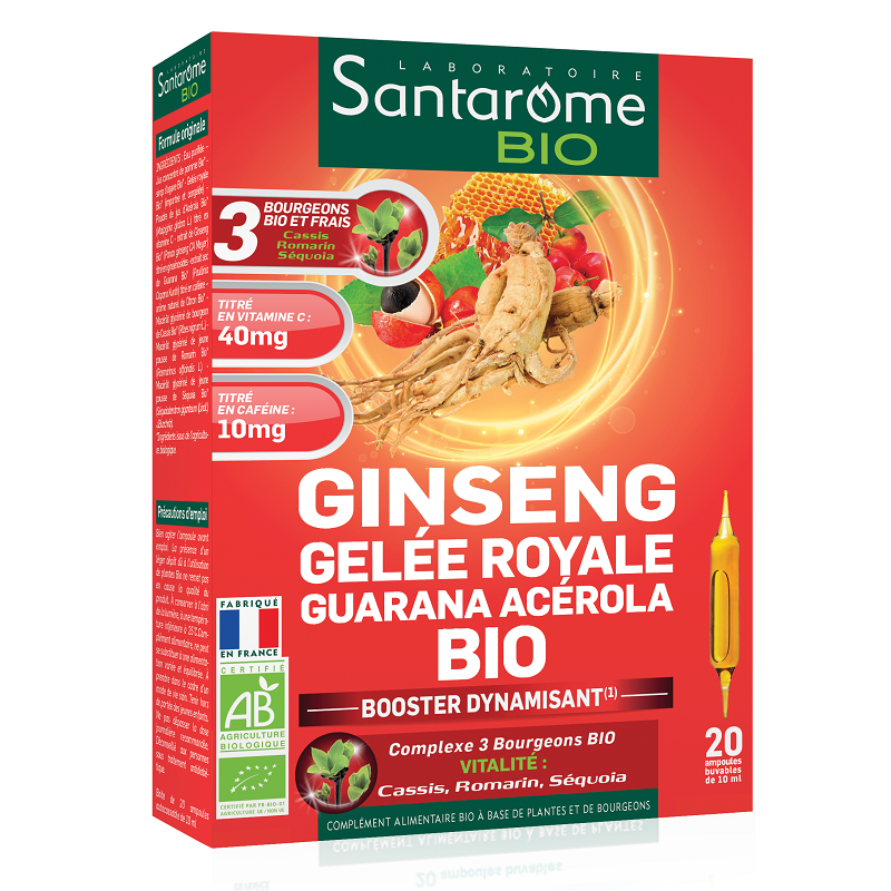 Ginseng Gelee Royale Guarana Acerola Bio, 20 fiole, Santarome Bio Ginseng Gelee Royale Guarana Acerola Bio, 20 fiole, Santarome Bio