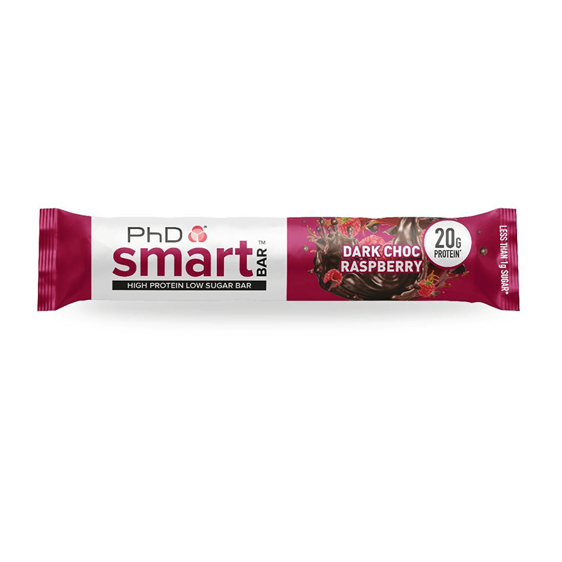 Baton proteic cu ciocolata neagra si zmeura Smart Bar Dark Choc Raspberry, 64g, PhD Baton proteic cu ciocolata neagra si zmeura Smart Bar Dark Choc Raspberry, 64g, PhD