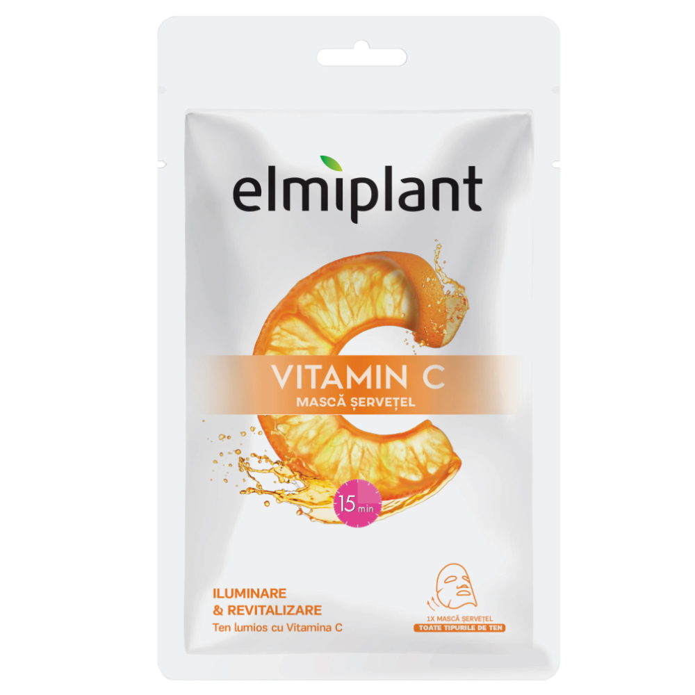 Masca servetel cu vitamina C pentru iluminare si revitalizare, 20ml, Elmiplant Masca servetel cu vitamina C pentru iluminare si revitalizare, 20ml, Elmiplant