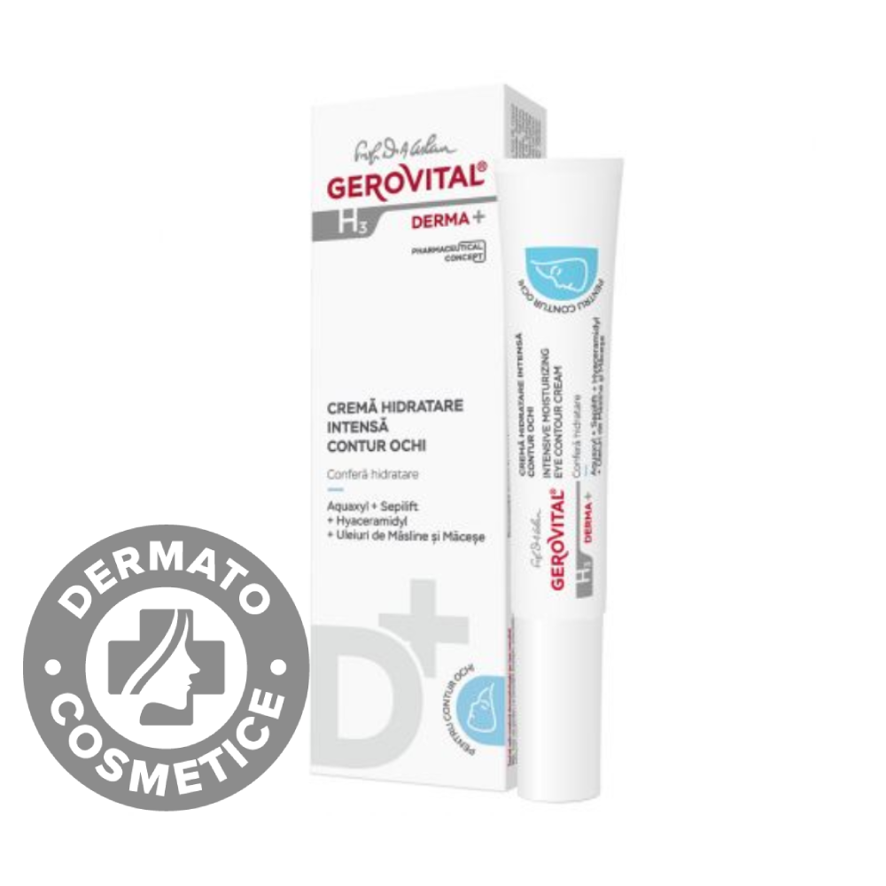 Crema hidratare intensa contur ochi H3 Derma+, 15ml, Gerovital Crema hidratare intensa contur ochi H3 Derma+, 15ml, Gerovital