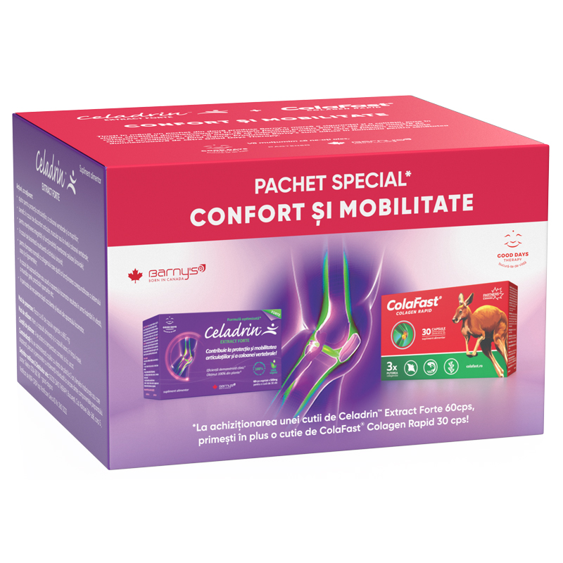 Pachet Celadrin Extract Forte, 60 capsule + Colafast Colagen Rapid, 30 capsule, Good Days Therapy Pachet Celadrin Extract Forte, 60 capsule + Colafast Colagen Rapid, 30 capsule, Good Days Therapy