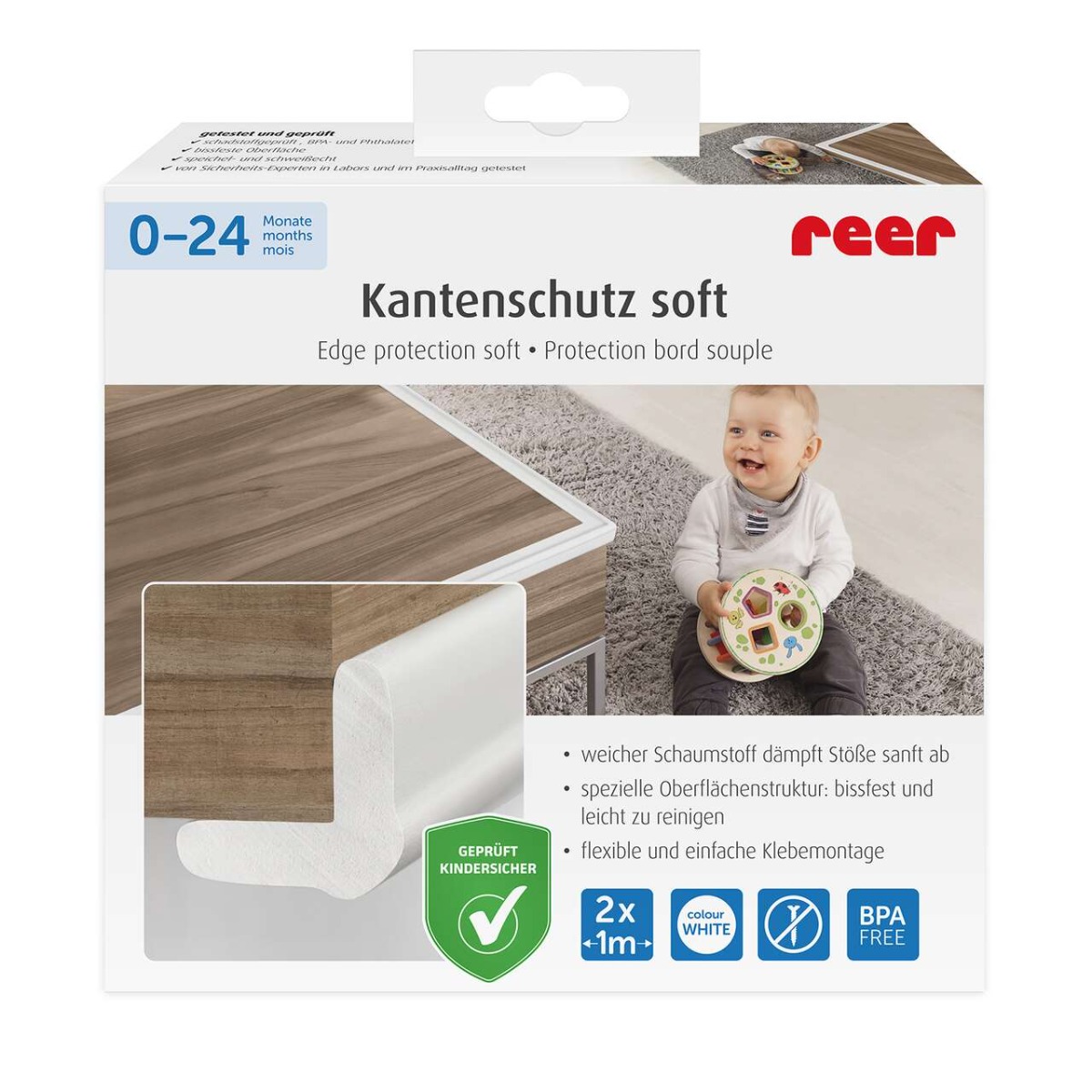 Banda de protectie universala pentru muchii si colturi alba, 2 bucati, Reer Banda de protectie universala pentru muchii si colturi alba, 2 bucati, Reer