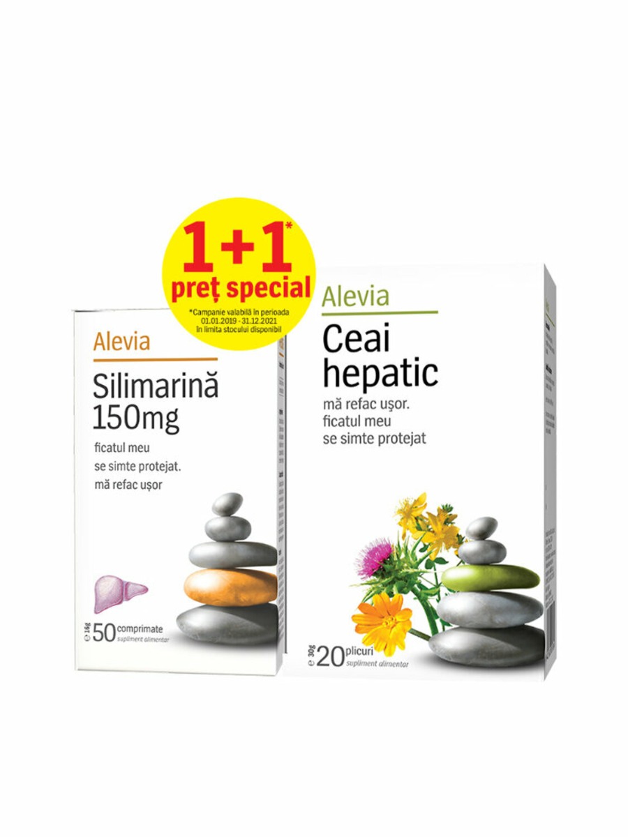 Set Silimarina 150 + Ceai hepatic, 50 comprimate +20 plicuri, Alevia Set Silimarina 150 + Ceai hepatic, 50 comprimate +20 plicuri, Alevia