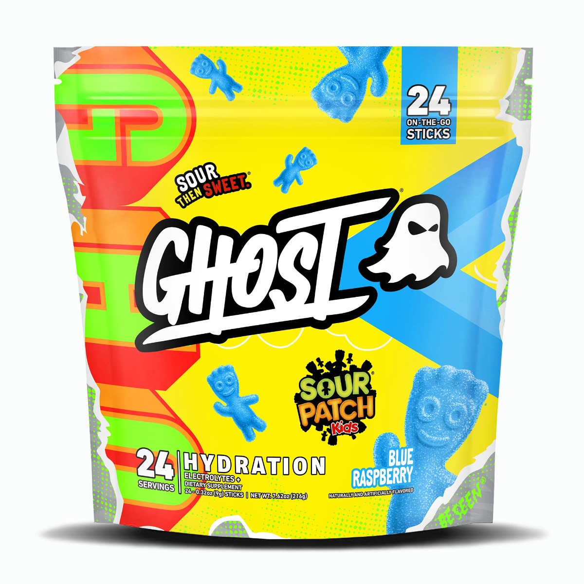 Pudra pentru hidratare cu aroma de zmeura albastra, 24 plicuri, Ghost Pudra pentru hidratare cu aroma de zmeura albastra, 24 plicuri, Ghost