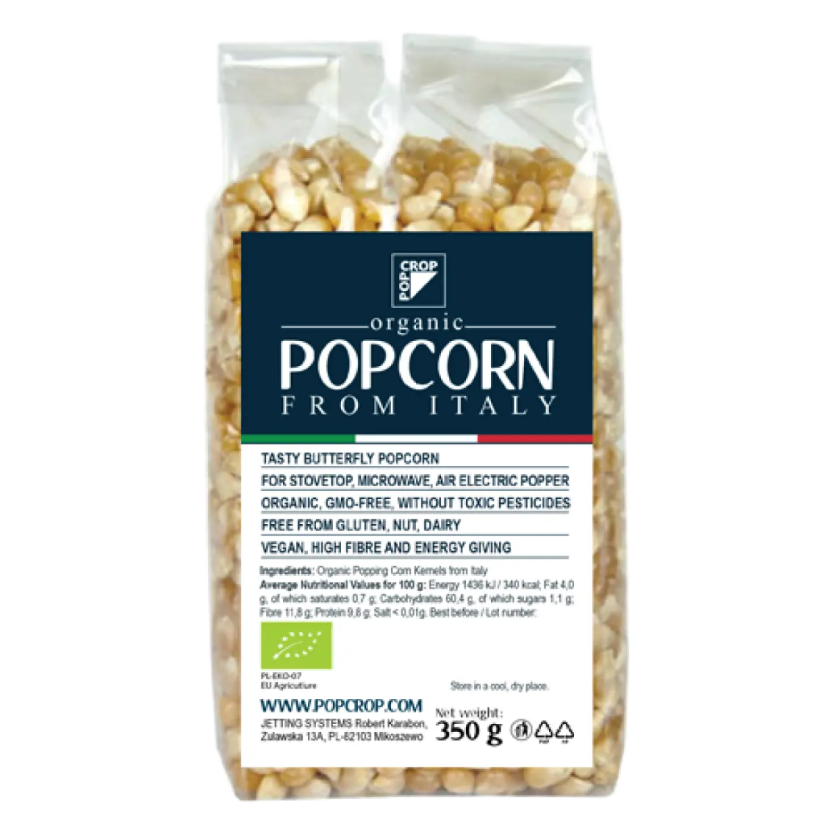 Porumb galben bio popcorn, 350g, Popcrop