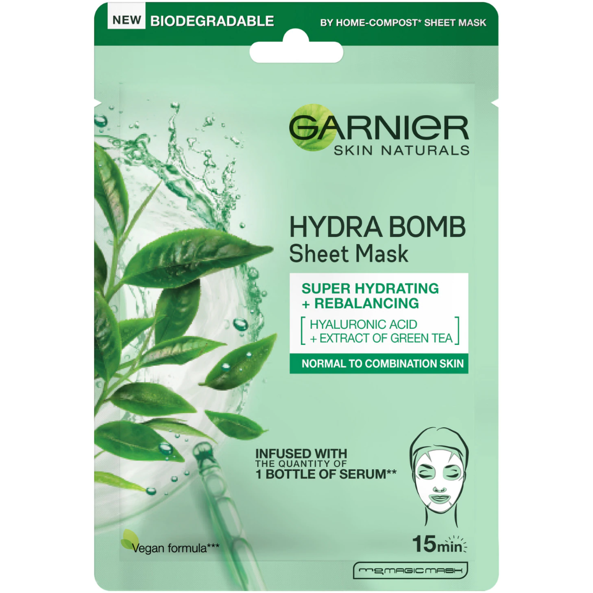 Masca servetel cu ceai verde pentru ten normal si mixt Moisture + Freshness, 32g, Garnier Masca servetel cu ceai verde pentru ten normal si mixt Moisture + Freshness, 32g, Garnier