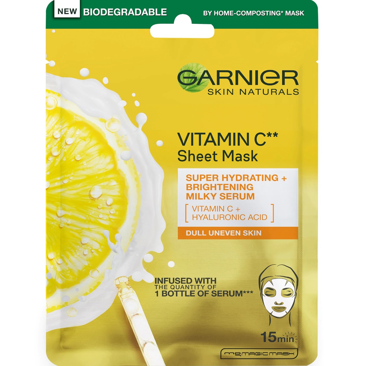 Masca servetel cu Vitamina C pentru super hidratare si iluminare, 28g, Garnier Masca servetel cu Vitamina C pentru super hidratare si iluminare, 28g, Garnier