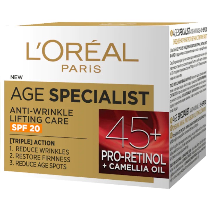 Crema de zi antirid cu efect de lifting si SPF20 Age Specialist 45+, 50ml, L'Oreal Paris Crema de zi antirid cu efect de lifting si SPF20 Age Specialist 45+, 50ml, L'Oreal Paris