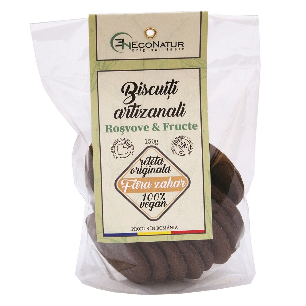 Biscuiti artizanali cu roscove si fructe uscate fara zahar, 150g, EcoNatur Biscuiti artizanali cu roscove si fructe uscate fara zahar, 150g, EcoNatur