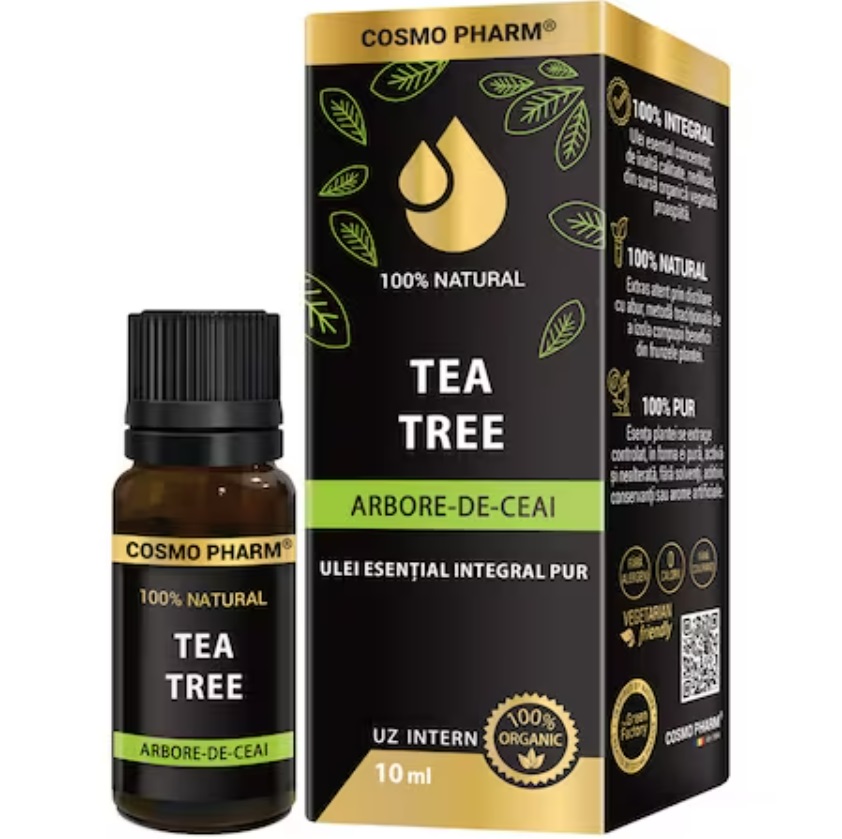 Ulei esential integral pur de arbore de ceai, 10ml, Cosmopharm Ulei esential integral pur de arbore de ceai, 10ml, Cosmopharm
