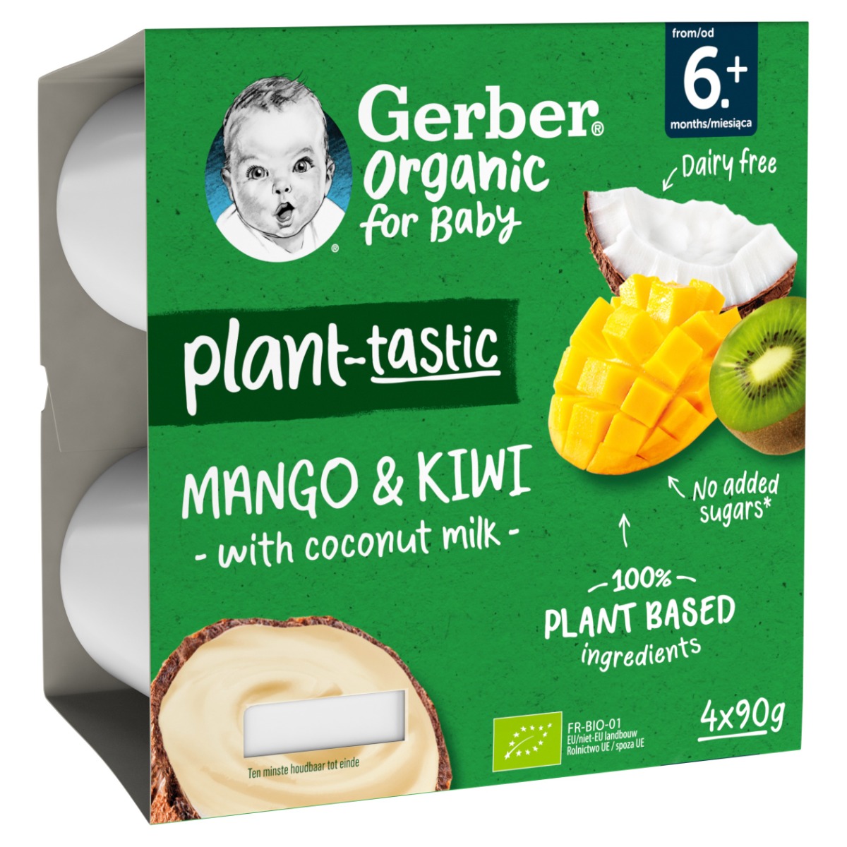 Desert cu mango, kiwi si lapte de cocos +6 luni, 4x90g, Gerber Desert cu mango, kiwi si lapte de cocos +6 luni, 4x90g, Gerber