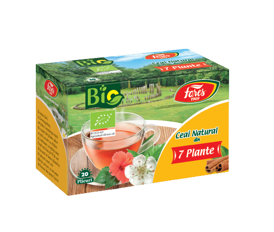 Ceai natural din 7 plante bio, 20 plicuri, Fares