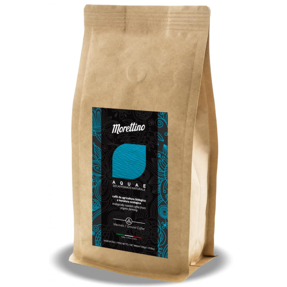 Cafea macinata artizanala decofeinizata Bio Aquae, 200g, Morettino Cafea macinata artizanala decofeinizata Bio Aquae, 200g, Morettino
