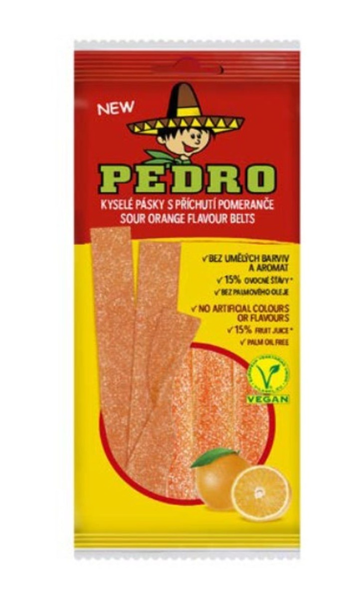 Bomboane gumate acrisoare cu aroma de portocale si forma de panglici, 80g, Pedro Bomboane gumate acrisoare cu aroma de portocale si forma de panglici, 80g, Pedro
