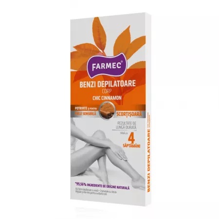 Benzi depilatoare pentru corp Chic Cinnamon, 16 benzi + 2 servetele, Farmec Benzi depilatoare pentru corp Chic Cinnamon, 16 benzi + 2 servetele, Farmec