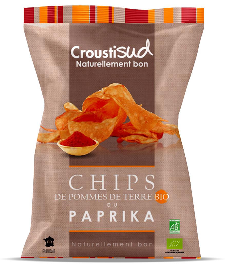 Chipsuri bio din cartofi cu boia, 100g, Croustisud