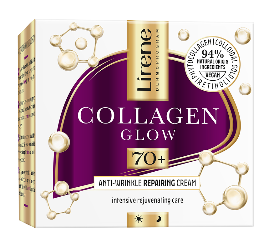 Crema anti-rid efect reparator 70+ Collagene Glow, 50ml, Lirene Crema anti-rid efect reparator 70+ Collagene Glow, 50ml, Lirene