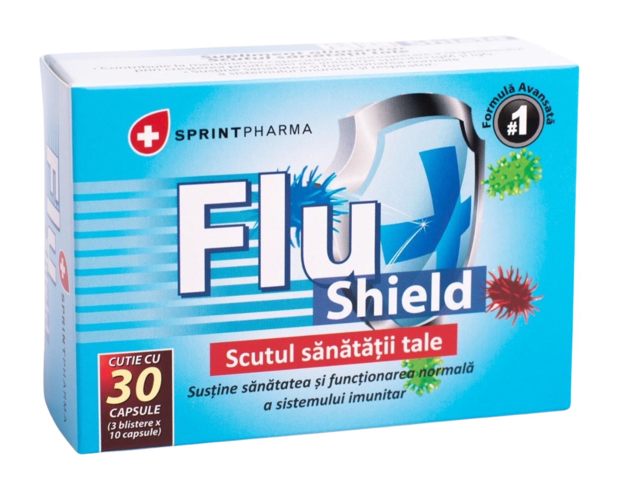 Supliment alimentar pentru intarirea sistemului imunitar Flu Shield, 30 capsule, Sprint Pharma Supliment alimentar pentru intarirea sistemului imunitar Flu Shield, 30 capsule, Sprint Pharma