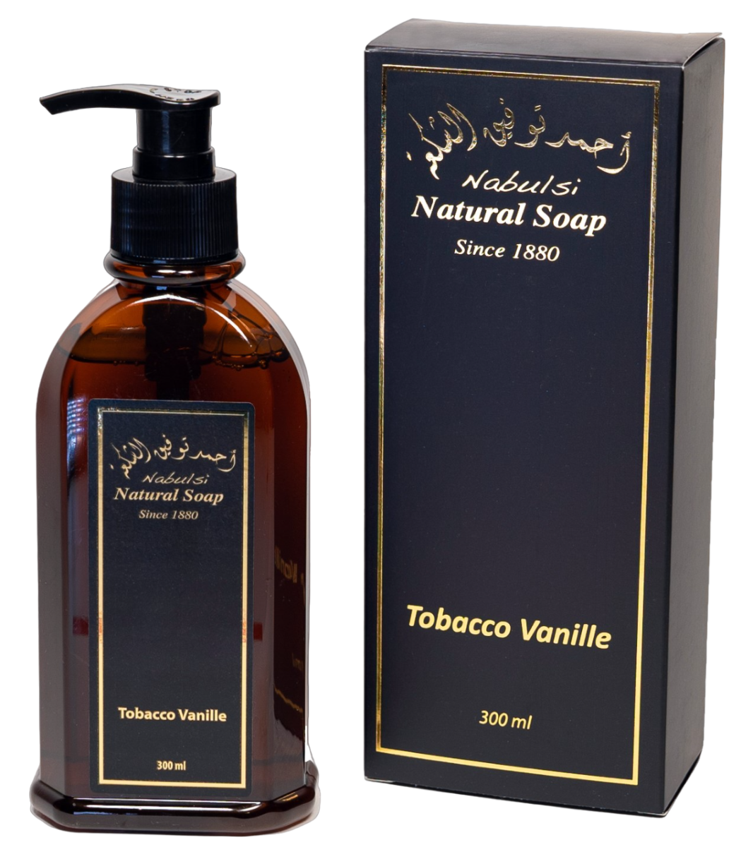 Sapun lichid cu ulei de masline si ulei de tobacco&vanilla, 300ml, Nabulsi Sapun lichid cu ulei de masline si ulei de tobacco&vanilla, 300ml, Nabulsi