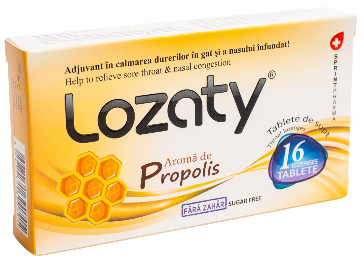 Supliment alimentar cu aroma de propolis fara zahar Lozaty, 16 tablete, Sprint Pharma Supliment alimentar cu aroma de propolis fara zahar Lozaty, 16 tablete, Sprint Pharma