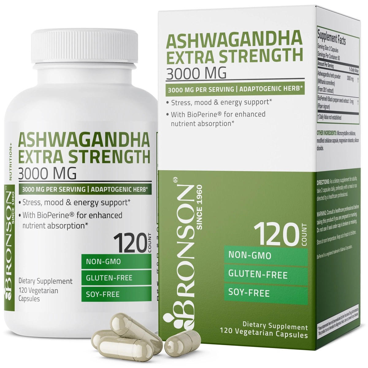 Ashwagandha 3000mg cu bioperina, 120 capsule, Bronson Laboratories Ashwagandha 3000mg cu bioperina, 120 capsule, Bronson Laboratories