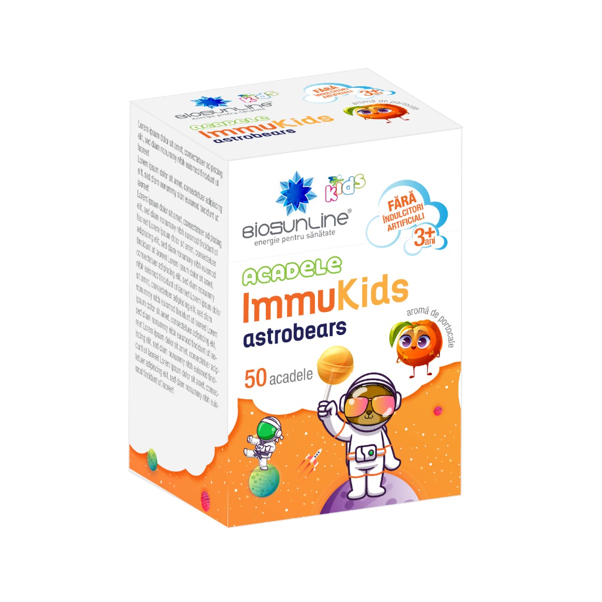 Acadele ImmuKids Astrobears cu portocale, 50 bucati, BioSunLine Acadele ImmuKids Astrobears cu portocale, 50 bucati, BioSunLine