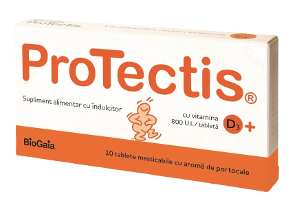 Protectis cu vitamina D3 800UI cu aroma de portocale, 10 tablete masticabile, BioGaia Protectis cu vitamina D3 800UI cu aroma de portocale, 10 tablete masticabile, BioGaia