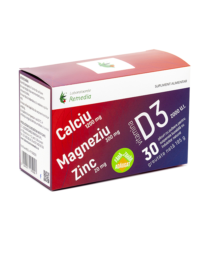 Calciu Magneziu Zinc Vitamina D3, 30 plicuri, Laboratoarele Remedia Calciu Magneziu Zinc Vitamina D3, 30 plicuri, Laboratoarele Remedia