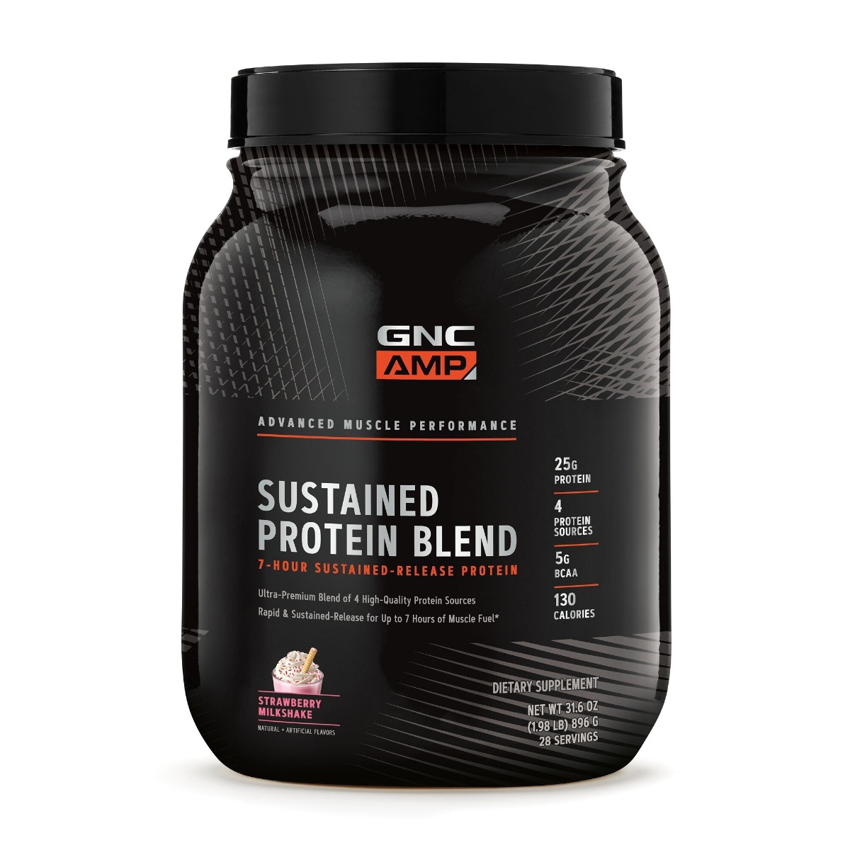 Amestec proteic cu aroma de milkshake de capsuni AMP Sustained Protein Blend, 896g, GNC Amestec proteic cu aroma de milkshake de capsuni AMP Sustained Protein Blend, 896g, GNC