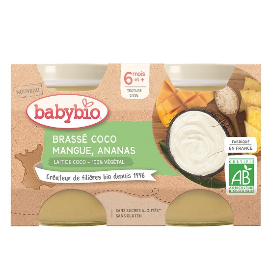 Crema din lapte de cocos cu mango si ananas Bio, 2 x 130g, BabyBio Crema din lapte de cocos cu mango si ananas Bio, 2 x 130g, BabyBio