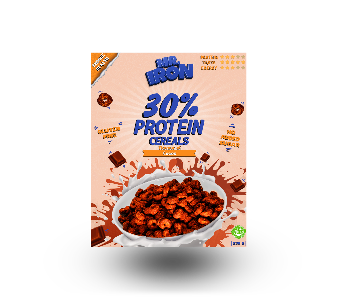 Cereale cu 30% proteina fara zahar low-carb gluten free si vegane Ciocolata, 250g, Mr. Iron Cereale cu 30% proteina fara zahar low-carb gluten free si vegane Ciocolata, 250g, Mr. Iron
