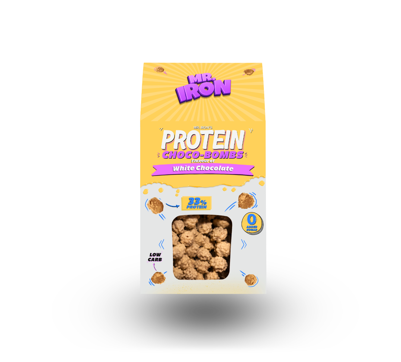 Chocobombs cu 30% proteine fara zahar low-carb gluten free Ciocolata Alba, 100g, Mr. Iron Chocobombs cu 30% proteine fara zahar low-carb gluten free Ciocolata Alba, 100g, Mr. Iron