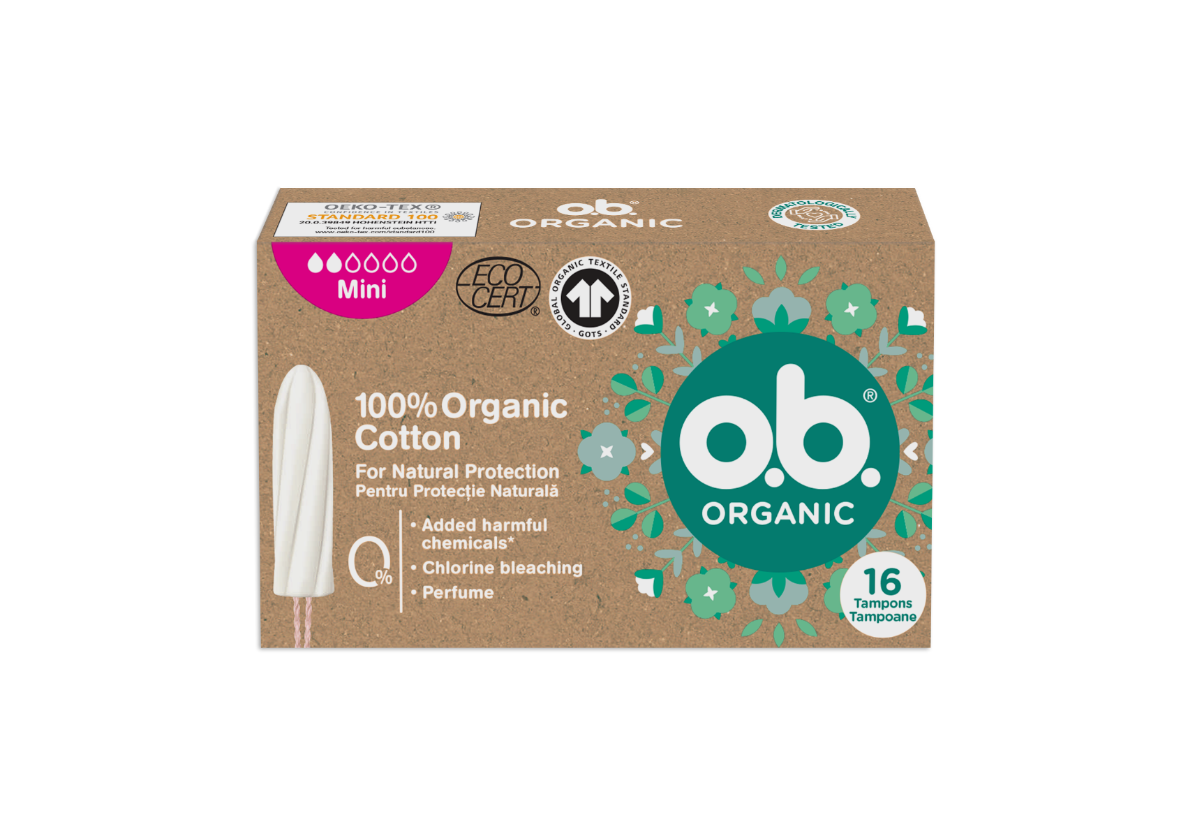 Tampoane organic mini, 16 bucati, O.B.