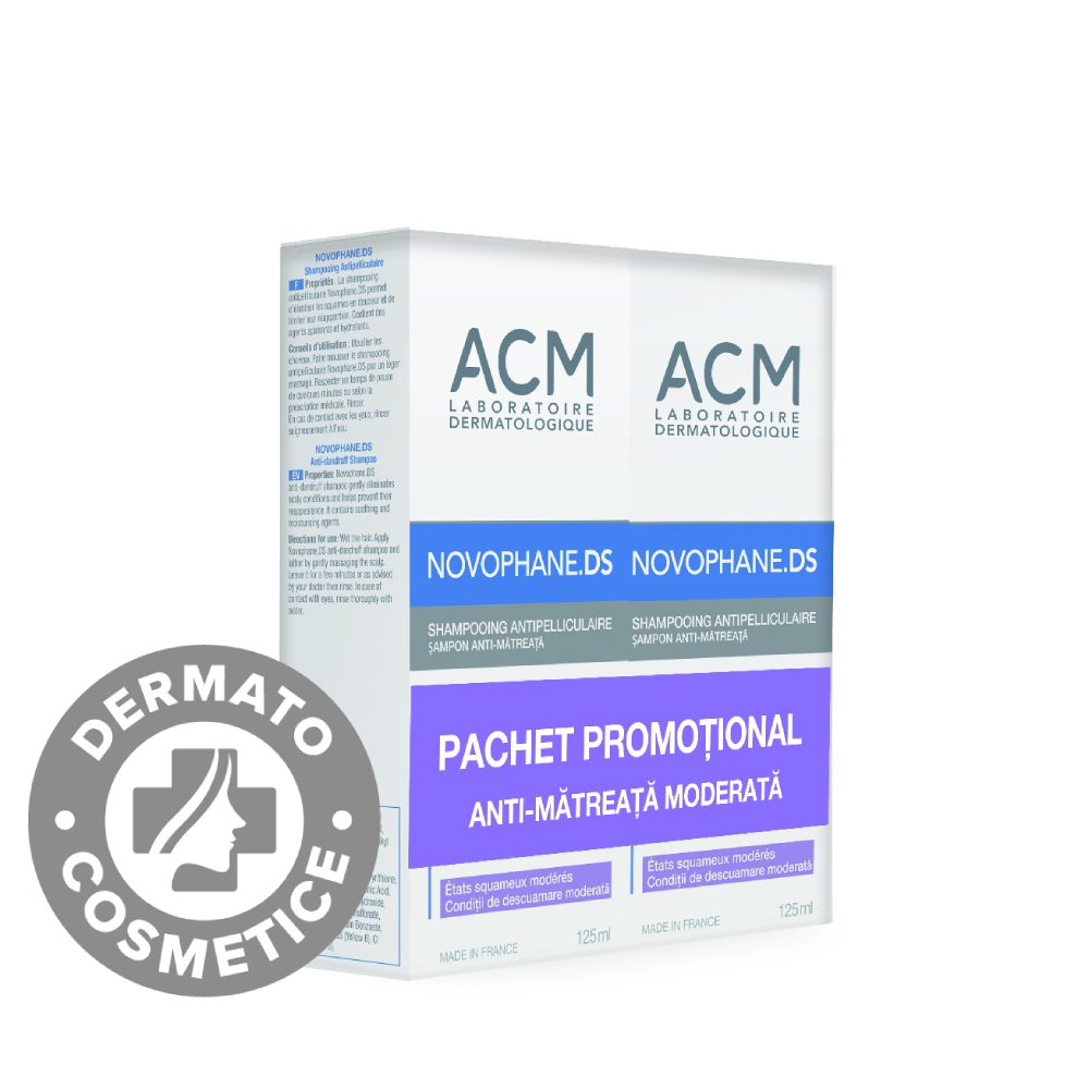 Pachet Sampon anti-matreata moderata Novophane D.S., 2x125ml, ACM Pachet Sampon anti-matreata moderata Novophane D.S., 2x125ml, ACM