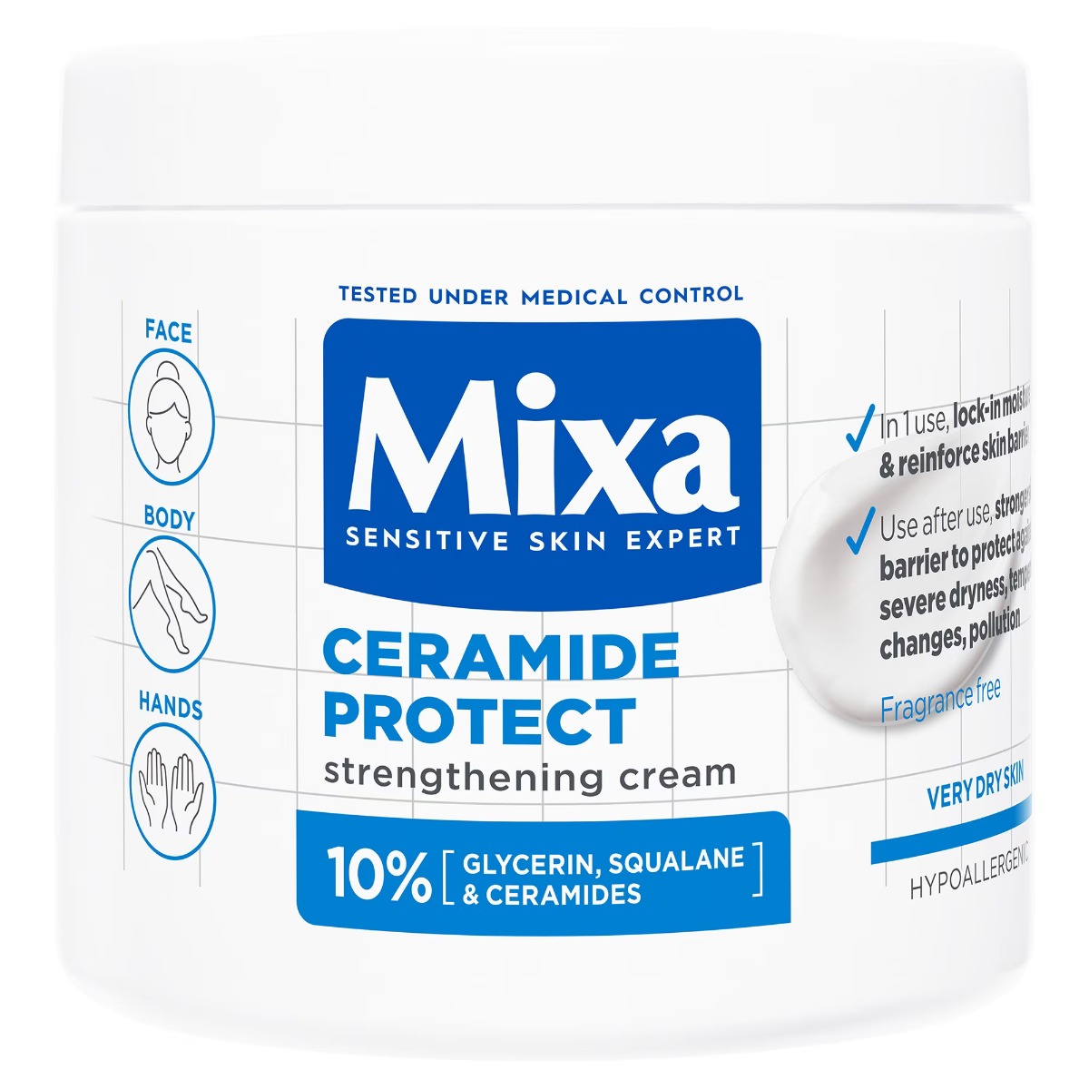 Crema fortifianta pentru fata si corp 10% glicerina piele foarte uscata Ceramide Protect, 400ml, Mixa Crema fortifianta pentru fata si corp 10% glicerina piele foarte uscata Ceramide Protect, 400ml, Mixa
