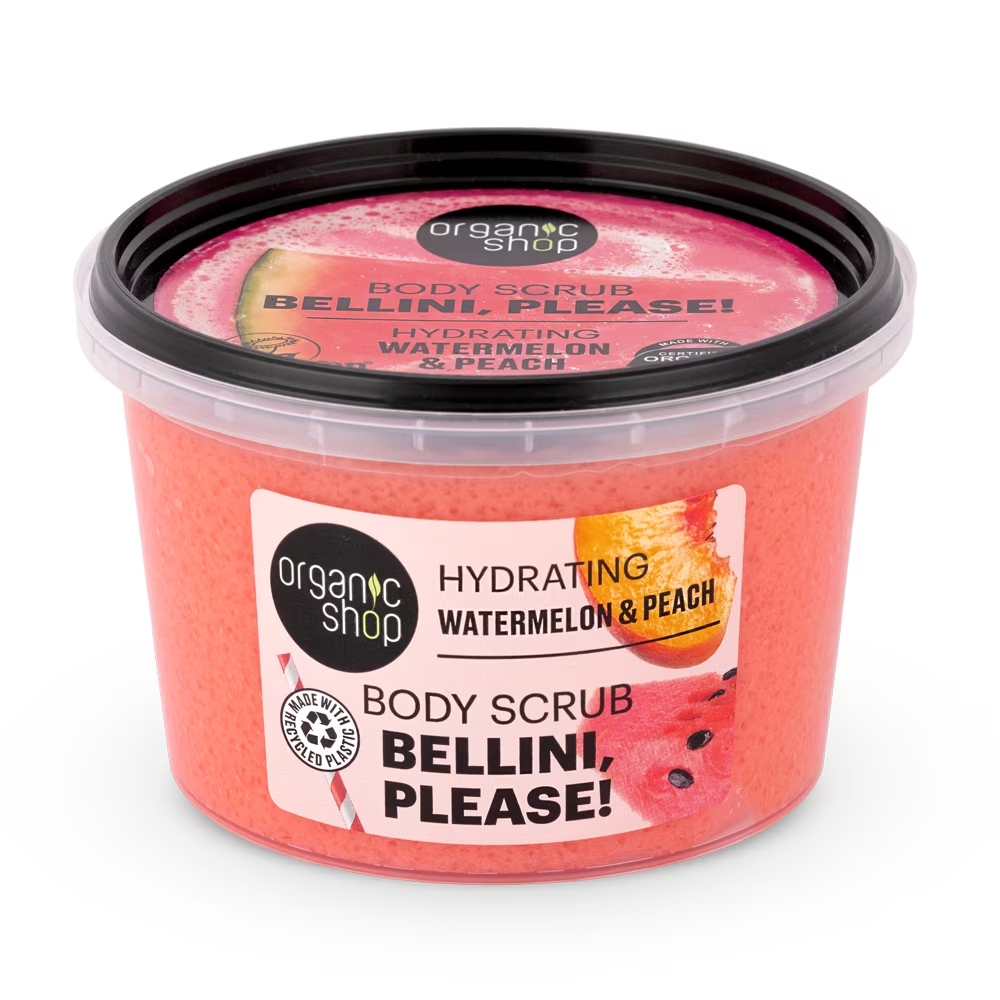 Scrub de corp hidratant cu pepene si piersica Bellini Please, 250ml, Organic Shop Scrub de corp hidratant cu pepene si piersica Bellini Please, 250ml, Organic Shop