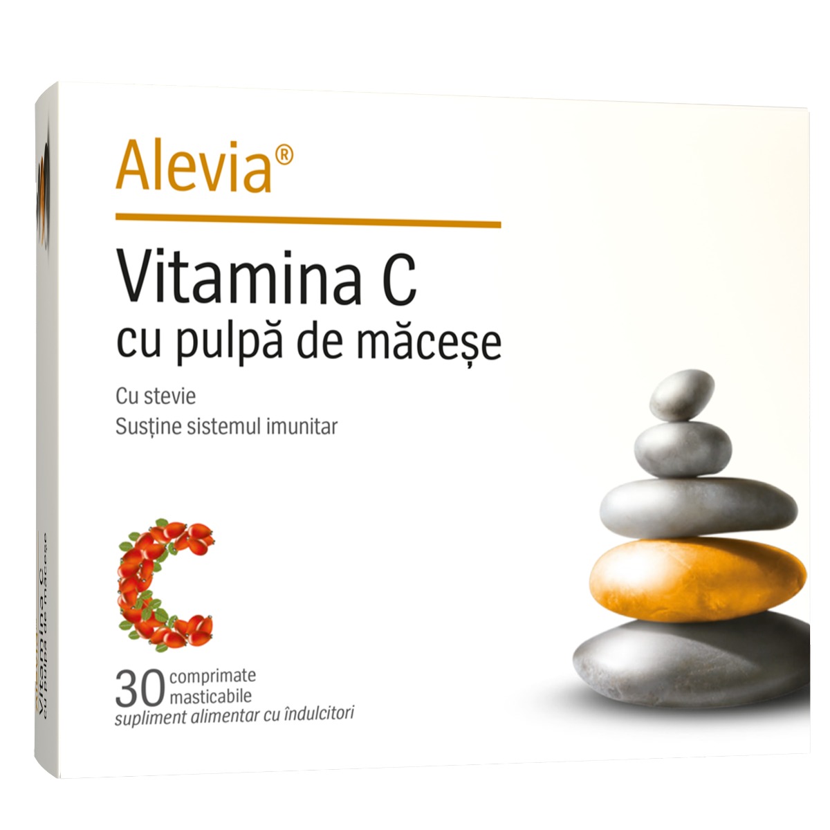 Vitamina C cu pulpa de macese si stevie, 30 comprimate, Alevia Vitamina C cu pulpa de macese si stevie, 30 comprimate, Alevia