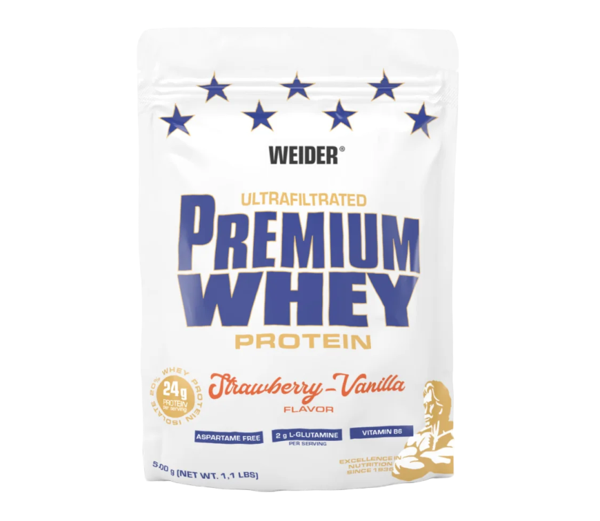 Pudra proteica cu aroma de Strawberry-Vanilla Premium Whey, 500g, Weider Pudra proteica cu aroma de Strawberry-Vanilla Premium Whey, 500g, Weider