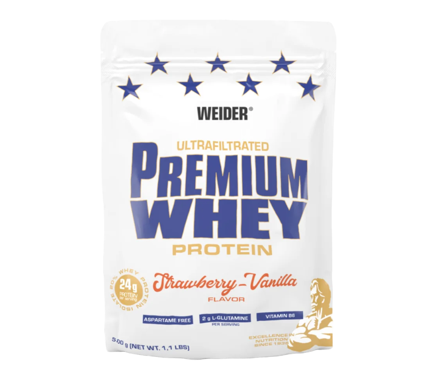 Pudra proteica cu aroma de Strawberry-Vanilla Premium Whey, 500g, Weider