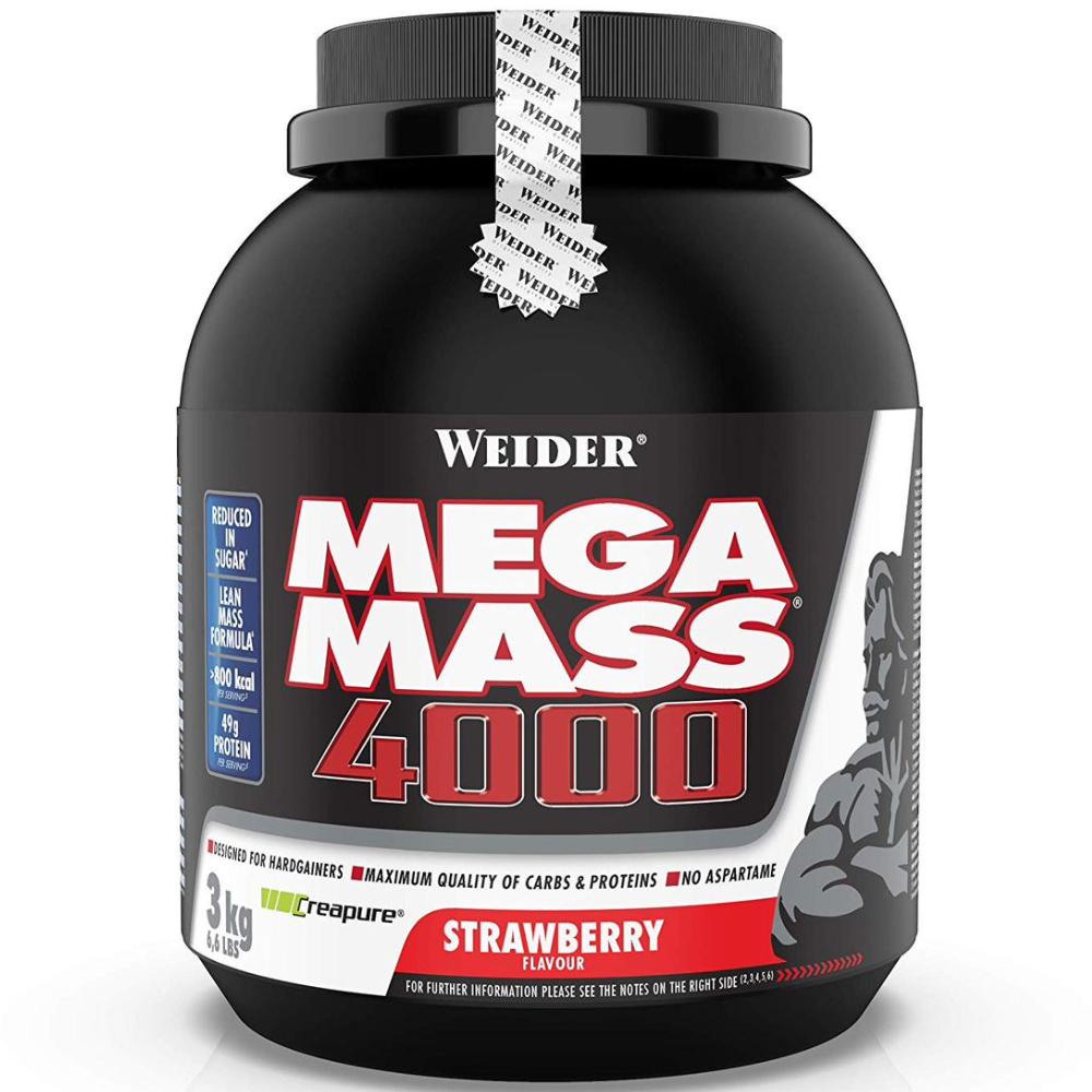 Gainer proteic cu aroma de capsuni Mega Mass 4000, 3000g, Weider Gainer proteic cu aroma de capsuni Mega Mass 4000, 3000g, Weider