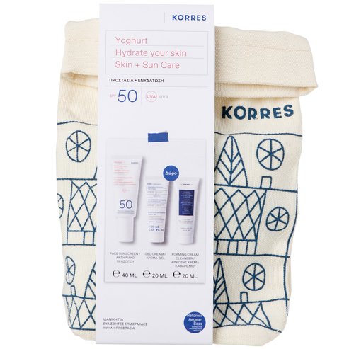 Pachet Crema de fata SPF50 40ml + Crema-gel 20ml + Spuma de curatare Yoghurt 20ml, Korres Pachet Crema de fata SPF50 40ml + Crema-gel 20ml + Spuma de curatare Yoghurt 20ml, Korres