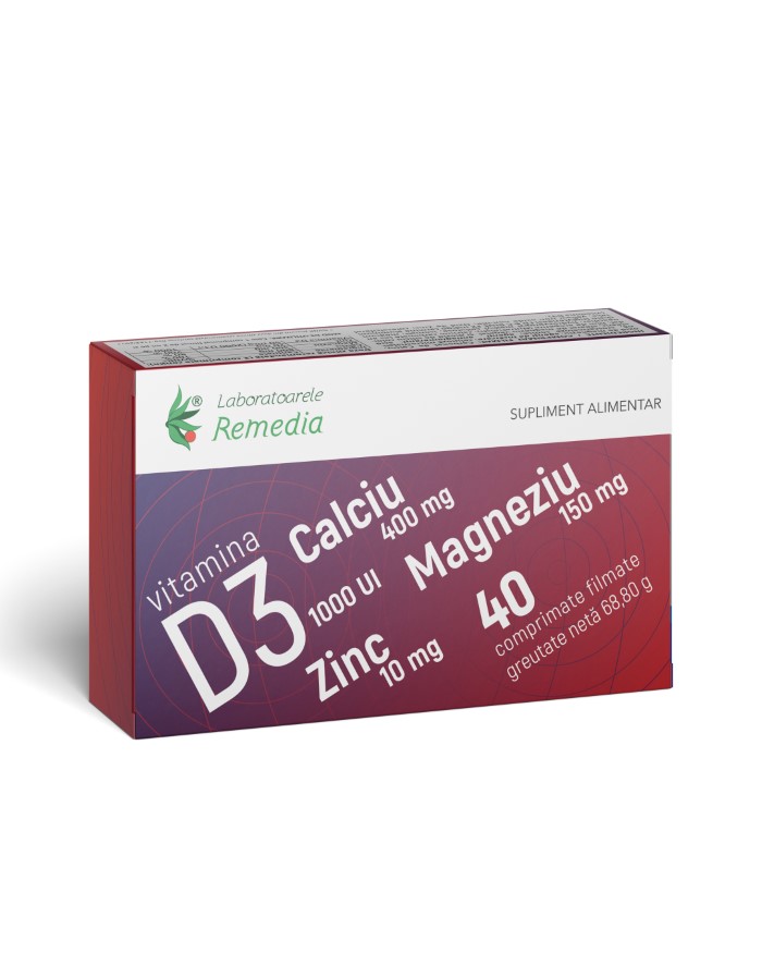 Ca + Mg + Zn + D3, 40 comprimate filmate, Laboratoarele Remedia Ca + Mg + Zn + D3, 40 comprimate filmate, Laboratoarele Remedia