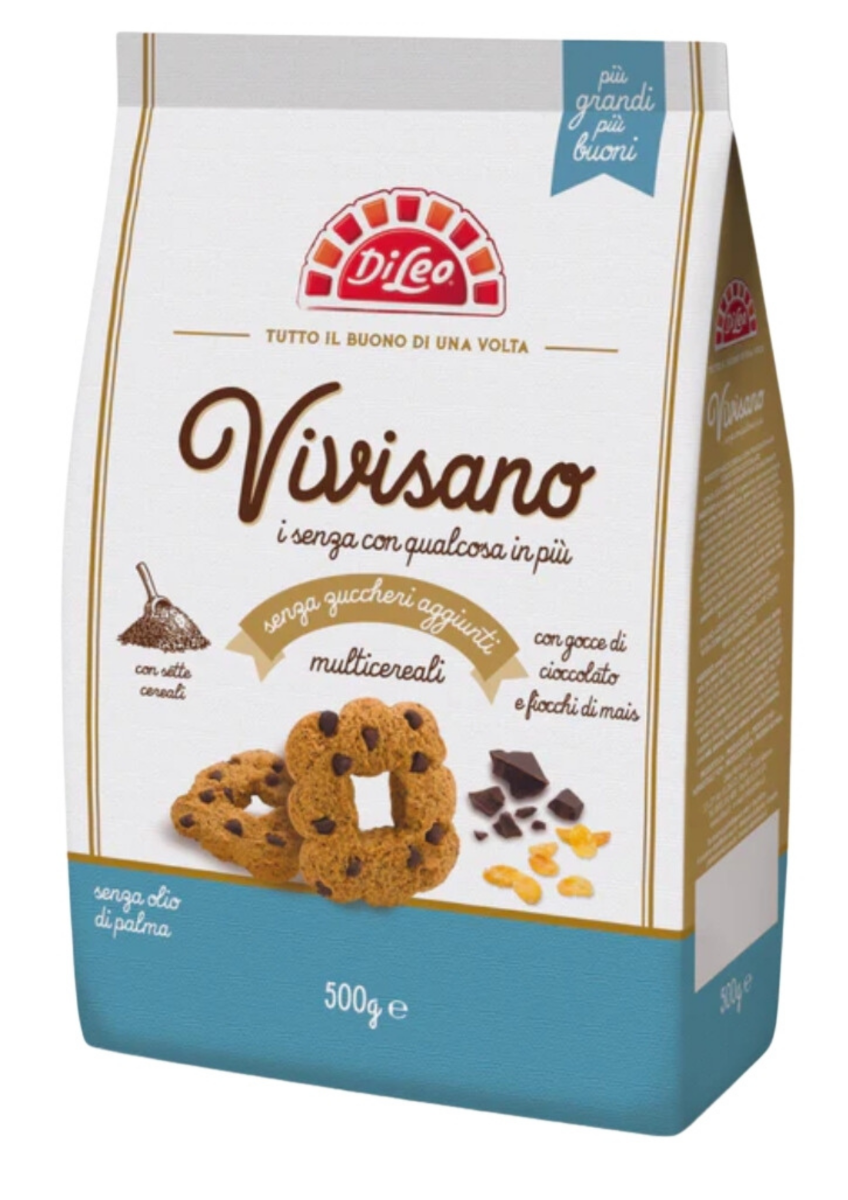 Biscuiti multicereale cu pepite de ciocolata fara zahar Vivisano, 430g, Di Leo Biscuiti multicereale cu pepite de ciocolata fara zahar Vivisano, 430g, Di Leo