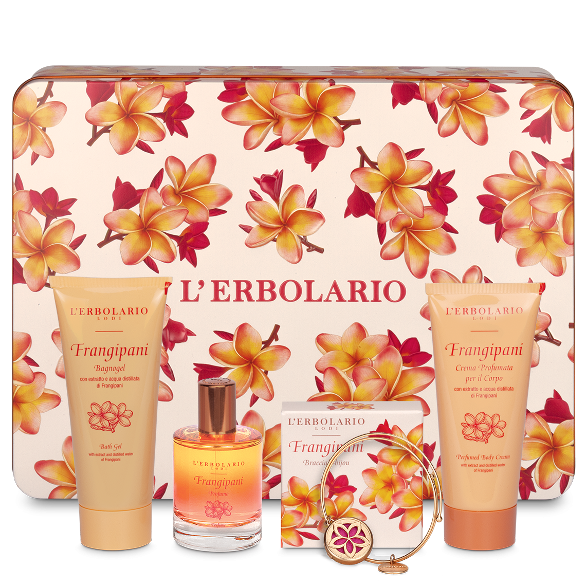 L'Erbolario Frangipani Pachet Apa de parfum 50ml + Gel de dus 100ml + Crema de corp 100ml L'Erbolario Frangipani Pachet Apa de parfum 50ml + Gel de dus 100ml + Crema de corp 100ml