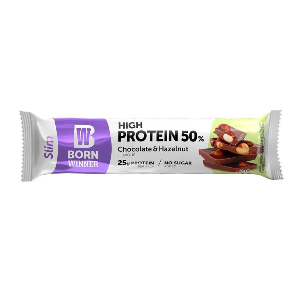 Baton proteic cu ciocolata si alune de padure Slim, 50g, Born Winner Baton proteic cu ciocolata si alune de padure Slim, 50g, Born Winner